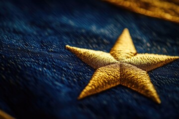 Aufkleber - Close-up shot of a shiny gold star on a soft blue background