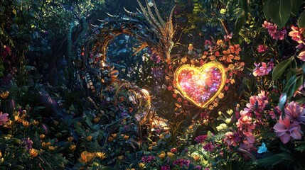 Poster - a heart is surrounded by a forest of flowers and plants