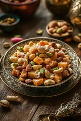 Poster - A bowl filled with nuts sitting on a wooden table, great for a rustic or country-themed setting