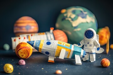 Poster - A detailed paper model of an astronaut and rocket, great for educational or decorative purposes