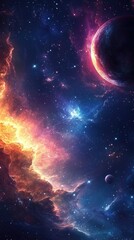 Poster - A depiction of celestial bodies in the vastness of space, suitable for astronomy-related or futuristic-themed contexts