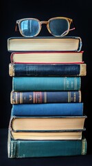 Poster - A stack of books with glasses sitting on top, often used as a prop in creative work