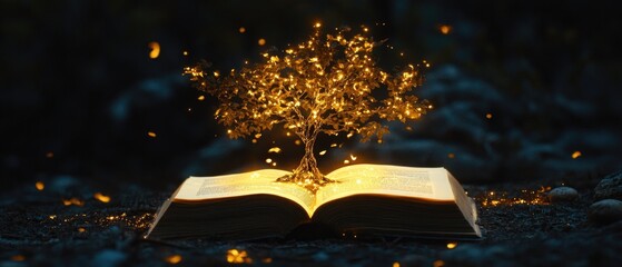 Poster - An old-fashioned open book with a small tree growing out of its cover