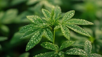 Poster - Morning dew clings to lush green leaves, reflecting light and creating a stunning spectacle of nature's artistry. Each droplet enhances the leaf's vibrant hues, symbolizing freshness and life