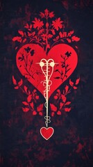 Aufkleber - A red heart containing a key