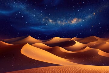 Aufkleber - A vast expanse of sandy dunes under starry night sky