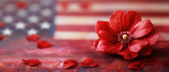 Poster - A single red flower sits on a table, ready to be admired