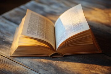Poster - An open book lying on a wooden table, perfect for academic or educational settings