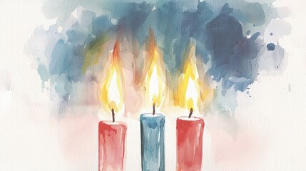 Poster - Soft flames dance atop three distinct candles, painted in vibrant red, white, and blue. The warm glow contrasts beautifully with the cool, abstract background