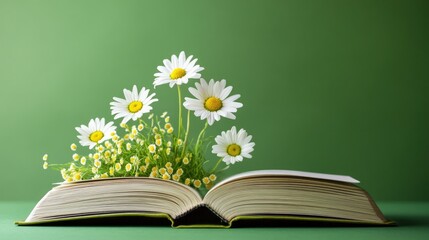 Poster - An open book with daisies growing out of it