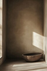 Poster - A wooden bowl placed in the corner of a room, ready for use