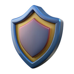 Fototapete - A Strong, Reliable Shield Offering Ultimate Protection, A Symbol Of Security And Trust With A Glossy 3d Design In Blue, Gold, And Maroon Isolated on Transparent Background