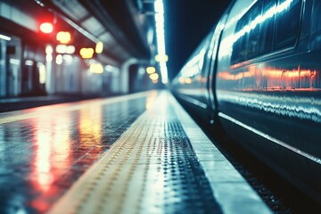 Poster - A train traveling along a train track under the stars and darkness of night