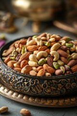 Poster - A bowl filled with nuts placed on a table for snacking or decoration