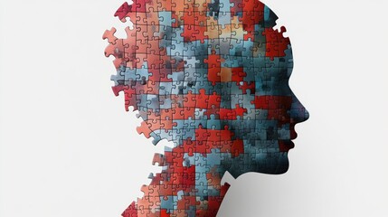 Aufkleber - A creative illustration of a person's head formed from interlocking puzzle pieces