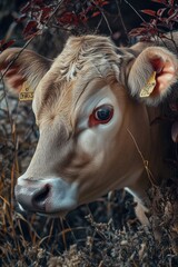 Poster - A close-up shot of a cow grazing in a lush green field