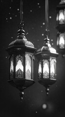 Poster - A trio of lanterns suspended from above, in a simple yet elegant arrangement