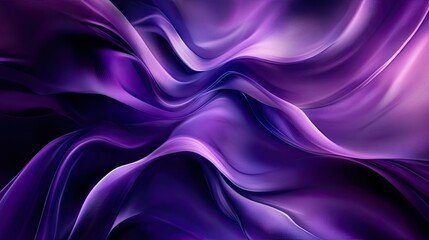 Poster - Luxurious fluid motion of silky violet ribbons with glowing highlights, creating a dreamlike atmosphere
