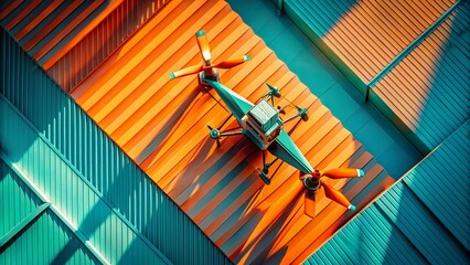 Poster - Abstract Teal Orange Angular Shapes Aerial Drone Pan Shot Hard Lighting