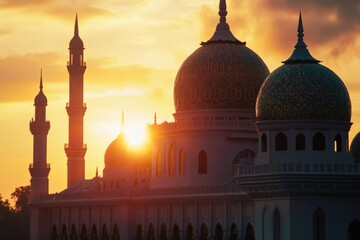 Poster - Large building at sunset with warm light and long shadows