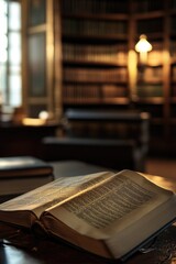Poster - A book lying on a wooden table, perfect for learning and reading