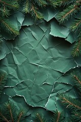 Poster - A torn piece of paper lies amidst pine branches on a green background