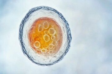 Poster - A close-up view of an egg with an orange inside, suitable for use in food, lifestyle, or education illustrations