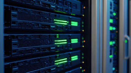 Poster - Server Room with Active Systems Indicating Boot-Up Process in a Modern Data Center Environment