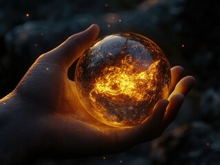 Aufkleber - A person grasping a radiant sphere, potentially symbolizing hope or guidance