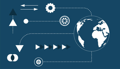 Poster - Planet Earth and Mechanical Gear Technology. Global tech concepts and topics vector art