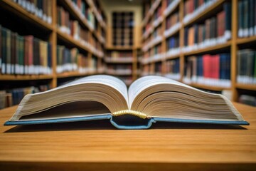 Aufkleber - A closed book resting on a wooden surface, ideal for educational or office settings