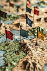 Poster - Close-up view of a map with flags