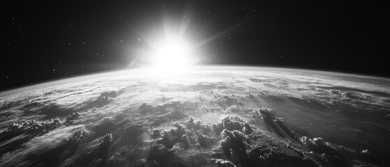 Poster - A black and white photograph of the Earth from space