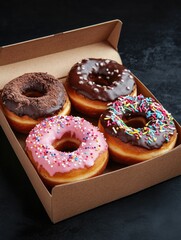 Poster - A box of six donuts with chocolate frosting and sprinkles, perfect for a sweet treat or dessert