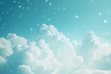 Poster - A starry night with fluffy clouds, great for background or decoration