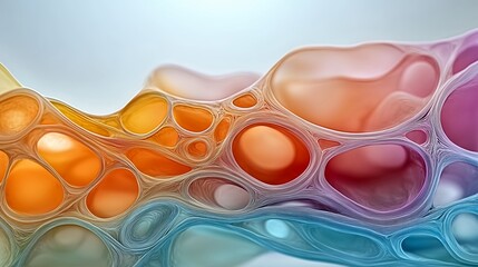 Poster - Abstract Colorful Organic Network Translucent Bubbles and Silver Framework