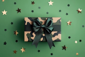 Poster - A gift box wrapped with a black ribbon and placed on a green surface