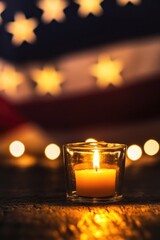 Aufkleber - A lit candle placed in front of an American flag, symbolizing patriotism and remembrance