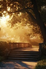 Poster - A serene scene of sunlight peeking through tree leaves in a park