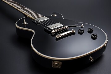 Poster - A close-up shot of a black electric guitar placed on a table