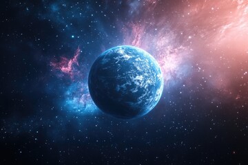 Poster - A planet floating in space with stars and galaxies in the background
