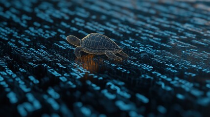 Poster - Turtle on Digital Data Background Representing Cryptocurrency and Blockchain Monitoring Transactions