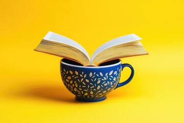 Poster - A book sits in a coffee cup, ready to be read