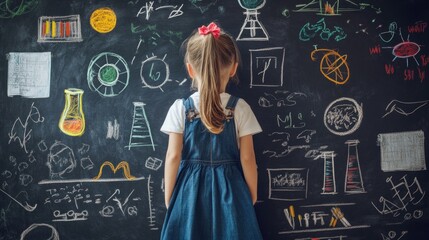 Poster - A young girl stands in front of a blackboard, possibly preparing for a lesson or doing homework