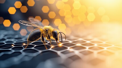 Poster - Bee Performing Advanced DNA Tests in Biotech Laboratory Environment with Modern Technology Elements