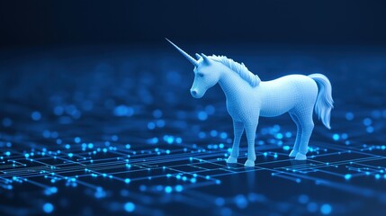 Poster - Analyzing High-Tech Unicorn in a Digital Environment with Futuristic Grid and Glowing Elements