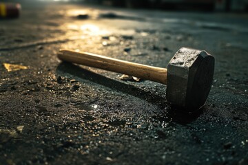 Poster - A hammer lying next to a fire hydrant, possibly for maintenance or repair purposes
