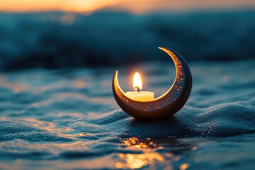 Poster - A single candle sitting on the surface of a sandy beach, often used as a romantic or intimate setting