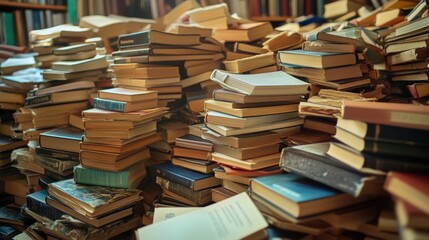 Poster - A collection of books stacked on a table