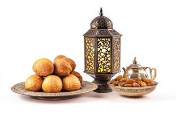 Aufkleber - A table set with plates of food next to a lantern, perfect for a cozy dinner or intimate gathering
